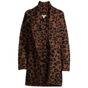 TIME AND TRU WOMEN S LEOPARD COLLAR SHAWL CARDIGAN SWEATER